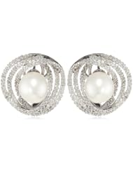 Sterling Silver, Freshwater Cultured Pearl (8-8.5mm), and Diamond Earrings, (1/4 cttw, G-H Color, I3 Clarity)