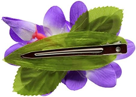 Hawaii Luau Party Dance Artificial Fabric Plumeria Flower Hair Clip White Blue