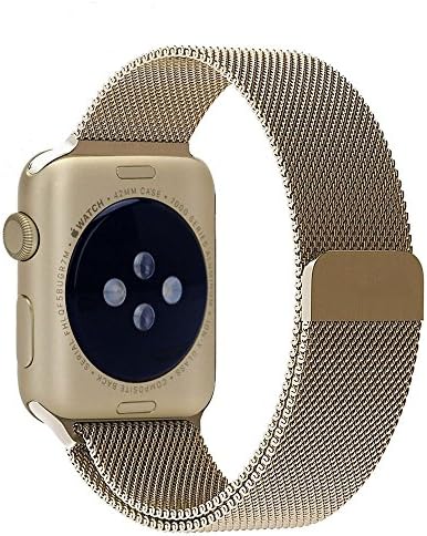 Apple Watch Band, TINGQIAO Milanese Loop Stainless Steel Bracelet Smart Watch Strap for Apple Watch 38mm All Models with Unique Magnet Lock, No Buckle Needed 38mm GOLD