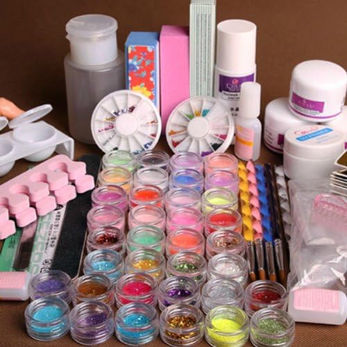 nail_world365 Pro 36 Acrylic Powder Liquid Pump Dispenser Brush Primer File Cuticle Oil Nail Art Tips Set Kit