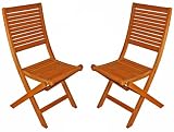 LNO79075 - Set of 2 Eucalyptus Outdoor (Indoor) Garden, Alice Folding Chair - Solid FSC Hard Wood (Natural Color)