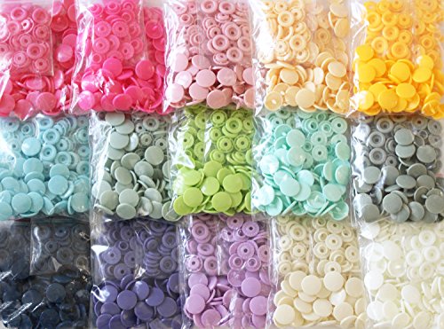 KAMsnapsÂ® Refill Pack: 375 KAM Snaps in 15 Different Colors Plastic Snaps No-Sew Buttons Fastener Setter Hand Tool for Cloth Diapers Clothing (Light Rainbow)