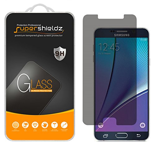 Supershieldz Samsung Galaxy Note 5 Privacy (Anti-Spy) Glass Screen Protector, [Tempered Glass] Ballistics 0.3mm 9H Hardness, Anti-Scratch, Bubble Free [1 Pack]- Lifetime Replacement Warranty