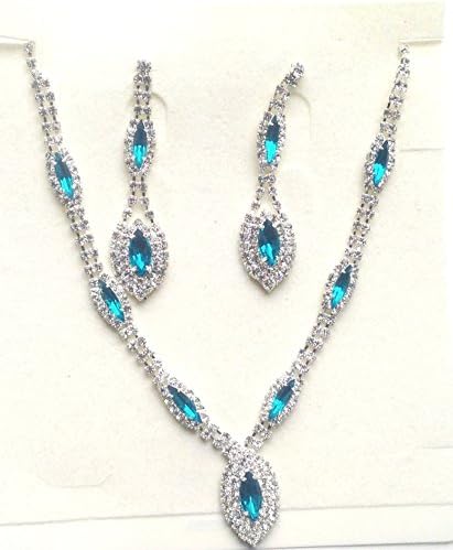 Silver Plated Sparkling Crystals and Turquoise Jades Medium Chain Necklace