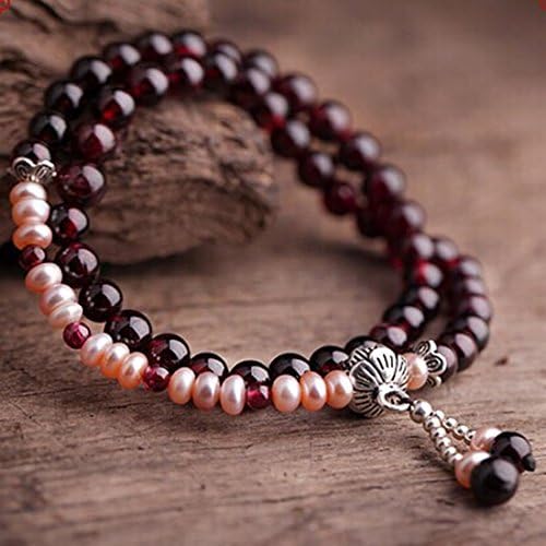 Fashion pink pearl sterling silver China style 2 Rows Orignial Garnet Bracelet