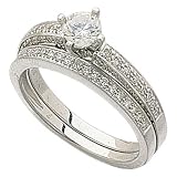 14Kt White Gold Ladies Wedding Ring Set (Center stone is not included)