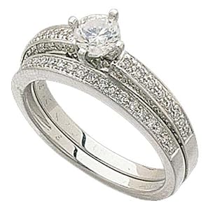 14Kt White Gold Ladies Wedding Ring Set (Center stone is not included)