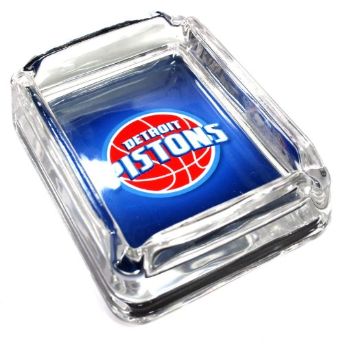 See Detroit Pistons Glass Ashtray - Dimensions 3 Inch x 4 Inch - Simulated Black Velvet Botton