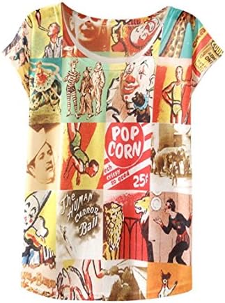 Dingtoll Women's Circus Printed Short Loose T-shirt Size US12