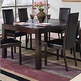 IMAGE OF Dining Table with Black Glass Top Inlay Cappuccino Finish