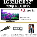 Brand New LG 32LH20 32-Inch 720p LCD HDTV With Essentials Accessory Kit Includes Wall Mount + HDMI Cables + Super Flat TV Wall Mount + LCD Screen Cleaner