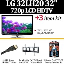 Brand New LG 32LH20 32-Inch 720p LCD HDTV With Essentials Accessory Kit Includes Wall Mount + HDMI Cables + Super Flat TV Wall Mount + LCD Screen Cleaner