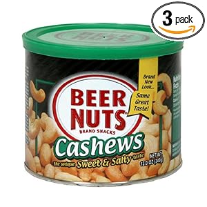 BEER NUTS Cashews, 12-Ounce Cans (Pack of 3) by Beer Nuts
