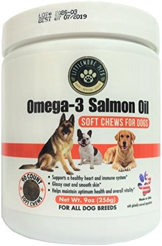 Littlemore Pets - Omega-3 Salmon Oil Soft Chews for Dogs - 90 Count. Made in USA. Perfect for dogs who dislike taking pills. Made with Natural Ingredients.