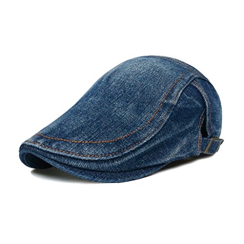 lethmik Denim Flat Cap Newsboy Ivy Irish Hats Jean Cabbie Scally Cap Duckbill Hat Plain Dark Blue