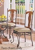 Set of 2 Metal Dining Chairs - Walnut and Beige Finish