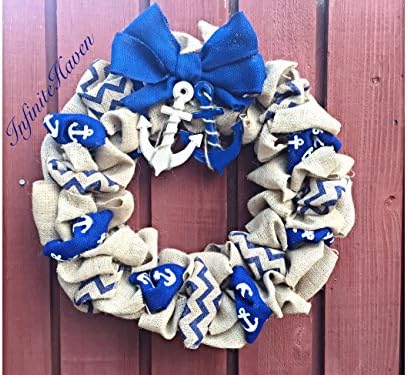 Nautical, Anchor, Chevron, Burlap Wreath