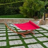 RST Outdoor Cantina Wood Arc Hammock with Jockey Red Sunbrella Bed Set Patio Furniture
