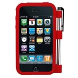 GTMax Red Soft Rubber Silicone Cover Case With Stylus Pen Holder for AT&T Apple Iphone 3G / 3GS