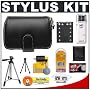 Olympus Stylus Premium Black Leather Case with LI-42B Battery + Accessory Kit for Stylus 1040, 1050 SW, 7000, 550WP, FE-360, FE-20, FE-3000, FE-3010, FE-5000, FE-5010 Digital Camera