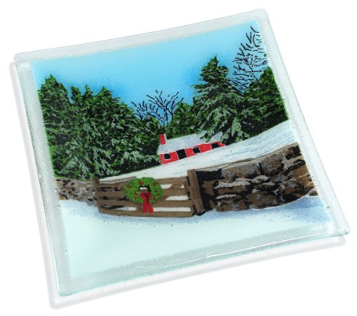 Peggy Karr 9-Inch Square Plate, Winter Cabin