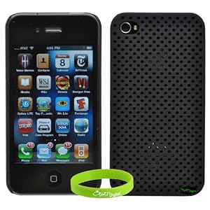 CrazyOnDigital Black Net Pattern Hard Case for iPhone 4 4G 16GB 32GB Wireless Cell Phone. CrazyOnDigital Wristband Included