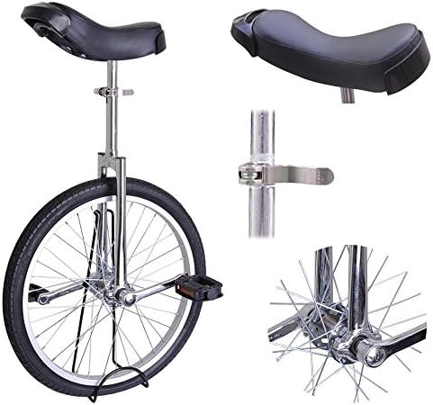 20" Inches Wheel Skid Proof Tread Pattern Unicycle W/ Stand Uni-Cycle Bike Cycling CHROME