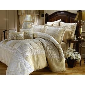 4PC OVERSIZED LUXURY BRIDAL BED IN A BAG COMFORTER SET GOLD / IVORY