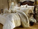 8PC OVERSIZED LUXURY BRIDAL BED IN A BAG COMFORTER SET GOLD / IVORY W/ MATCHING DECORATIVE PILLOWS