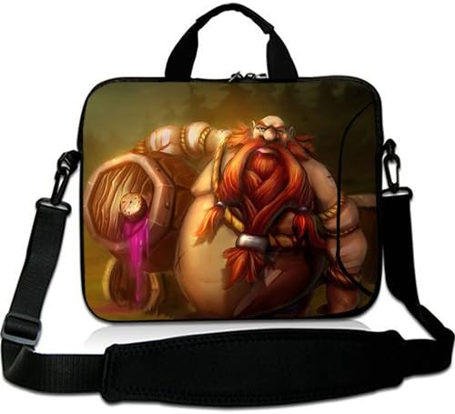 HUADO New Style Gragas Rabble Rouser League of Legends Laptop Shoulder Bag Portable Laptop Carrying Bag Twin Sides Patterns Waterproof Canvas Fabric Case for 15 15.6 Inch Laptop