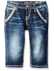 Apparel: Miss Me Little Girls Trouser Pocket Capri Denim Jean, MK, 12 - Miss Me Girls 7-16 Child Code