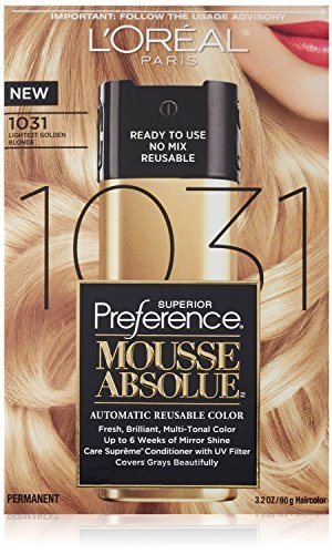 2 Pack L'oreal Paris Hair Color Superior Preference Mousse Absolue, 1031 Lightest Golden Blonde