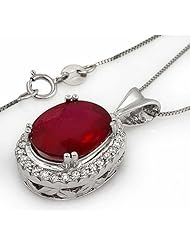 PassionGems 6.3 ct natural ruby & diamond pendant & chain 14k gold