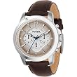 Fossil Mens FS4533 Brown Leather Strap Grey Gradient Analog Dial Chronograph Watch