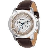 Fossil Men's FS4533 Brown Leather Strap Grey Gradient Analog Dial Chronograph Watch
