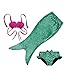 PGXT Girls 3 Pcs Princess Mermaid Tail Swimwear Swimsuit Bikini Set Green 1 XXL