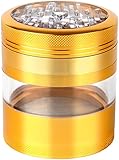 Large Spice & Herb Grinder with Pollen Catcher Premium 4 Piece Aerospace Grade Aluminum by Zip Grinders. 2.5 X 3.25 Inches (Gold)