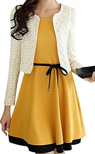 VonFon Women's Stylish Spring/Fall 2 Pcs Sleeveless Dress+Outerwear