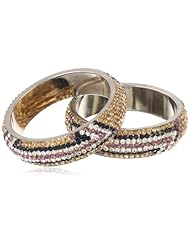 Chamak by priya kakkar 2 Gold, Grey, White and Black Handmade Crystal Bangle Bracelet, 7.5"
