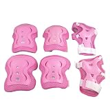 Como Kids Skate 6 in 1 Wrist Elbow Knee Plastic Pads Support Brace Set Pink White