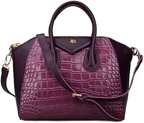Fatteen Cat Women's Crocodile Embossed Leather Top Handle Handbags (Purple)