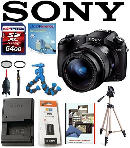 Sony DSCRX10/B DSCRX10 DSC-RX10/B RX10 w/ Sony Battery NPFW50, Sony Charger BCVW1, 64GB, Full Size Tripod