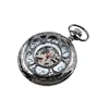 New Mens Black Stainless Steel Case White Dial Hand-Wing Up Mechanical Pocket Watch with Chain