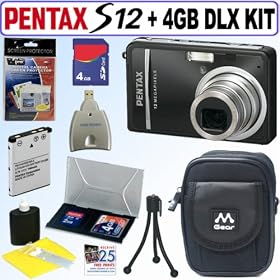 Pentax Optio S12 12MP Digital Camera (Black) + 4GB Deluxe Accessory Kit