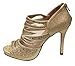 Top Moda Paula-1 Women's peep toe gladiator mesh upper rear zipper high heel beads glitter pumps shoes Champagne 6.5
