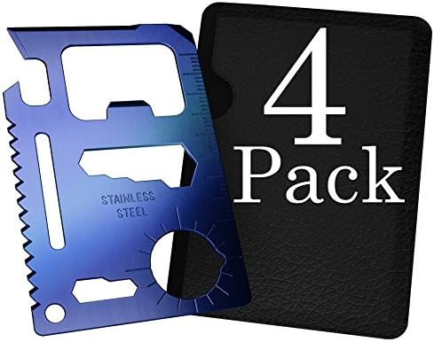 11 in 1 Credit Card Multitool - Survival Tool by SOS Rescue Tools (Blue 4 Pack)