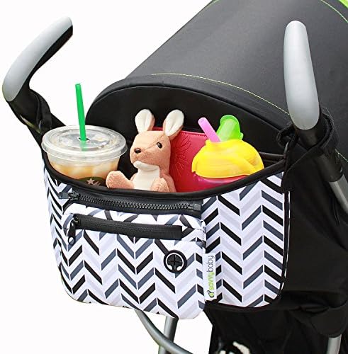 Stroller Organizer - Chevron - FREE Snack Cup Holder - SavvyBaby Universal Fit Stroller Parent Console, Stroller Organizer Bag - Best Jogging Stroller Accessories, Baby Shower Gift