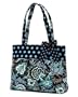 Belvah Quilted Tote Handbag - Blue Paisley in Chocolate Brown with Detachable Polka Dot Ribbon