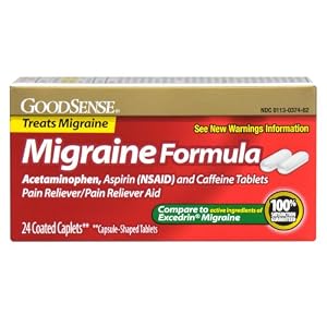 Good Sense Migraine Formula Caplets, Acetaminophen, Asprin (NSAID) and Caffeine Tablets, 24-count