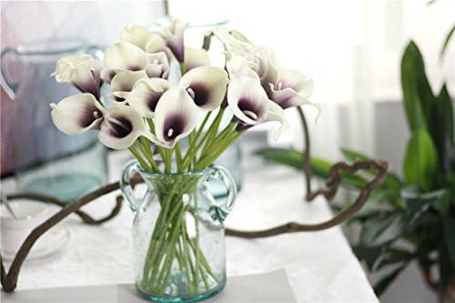 Someley Mini PU Calla Lily Bridal Wedding Bouquet Head Latex Real Touch Artificail Flowers Pack of 10 (Purple-White)